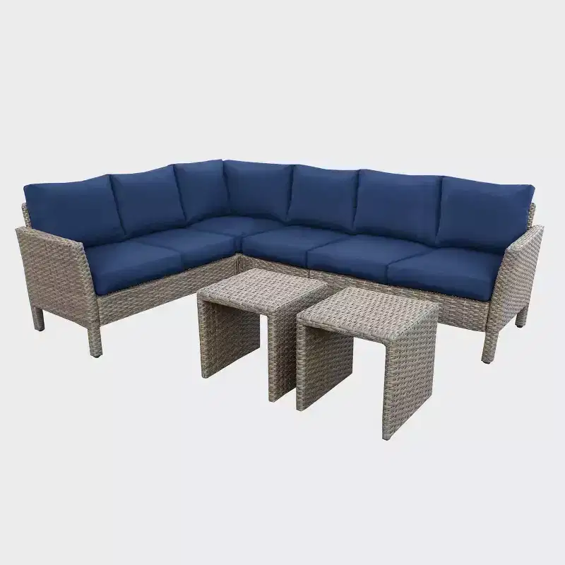 Leisure Made Canton 6pc Wicker Sectional in Navy Fabric