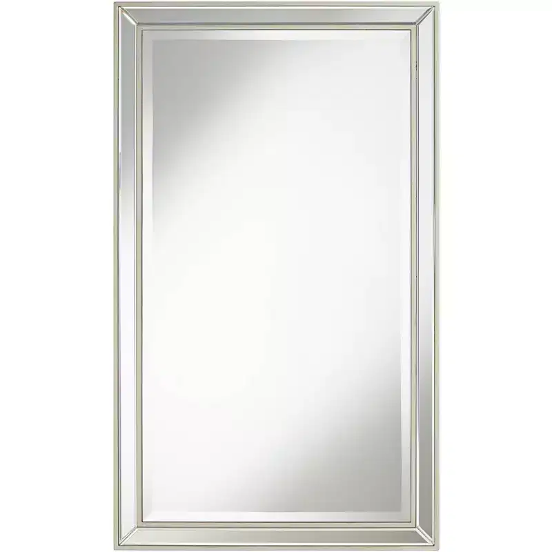 Helena Rectangular Vanity Accent Wall Mirror Modern Beveled Silver Frame 25 Wide for Bathroom Bedroom Living Room Home Office Entryway