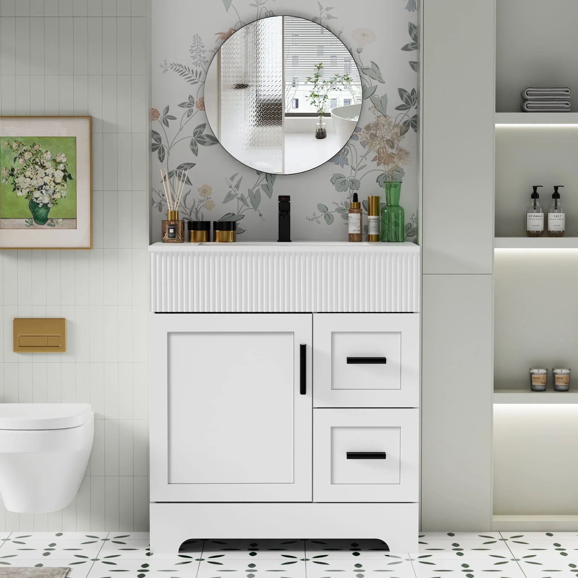 Wavy Line 30/36/48 Bathroom Vanity Set with Sink & Faucet