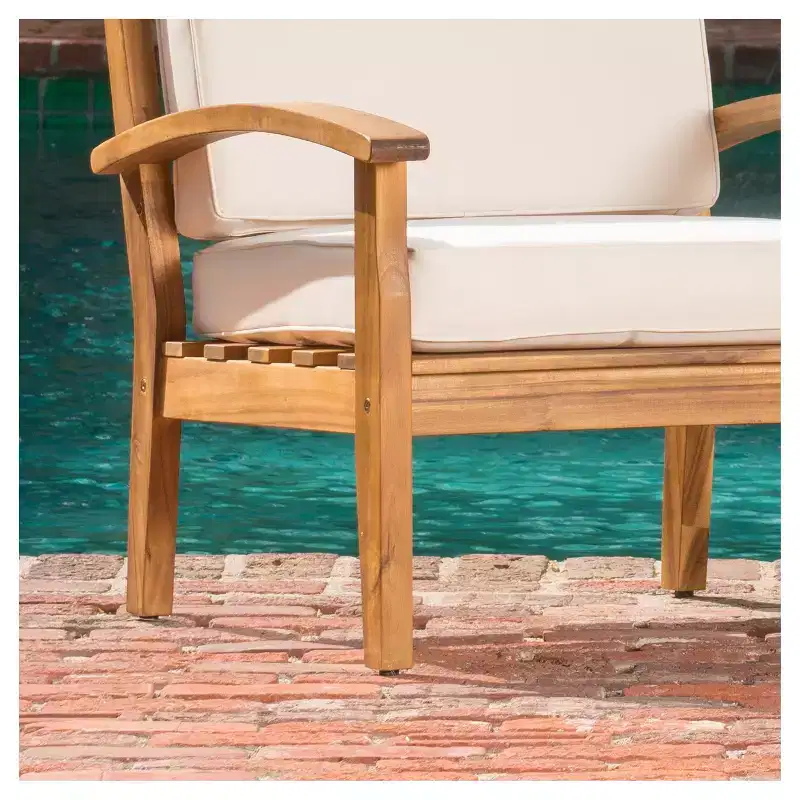 Peyton 4pk Acacia Wood Patio Club Chairs w/ Cushions - Beige - Christopher Knight Home