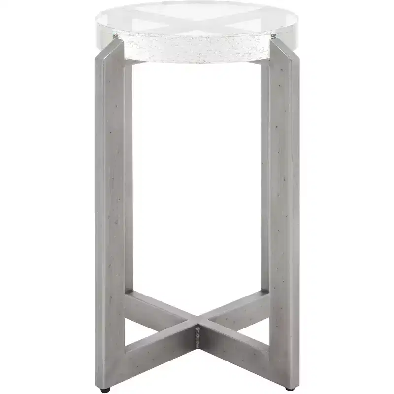Round Bubble Glass Accent Table, Silver Metal Frame, Clear Glass Top, Modern Indoor Decor