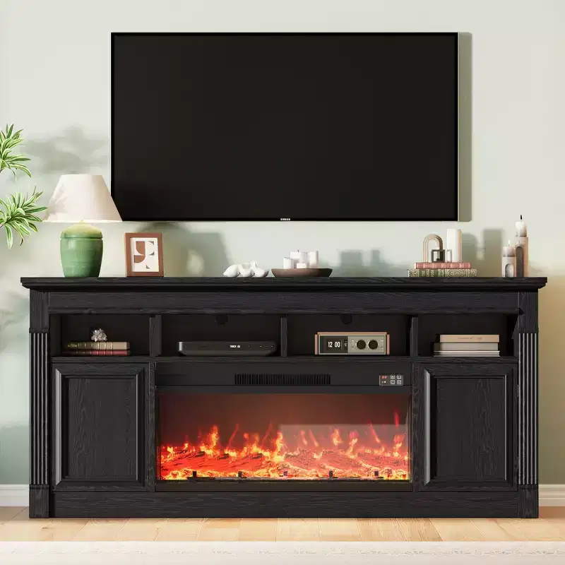 32-Inch Farmhouse TV Stand 68, Entertainment Centre for TVs Up to 75 Inches, Media Console with Open Storage Cabinets for Living Room