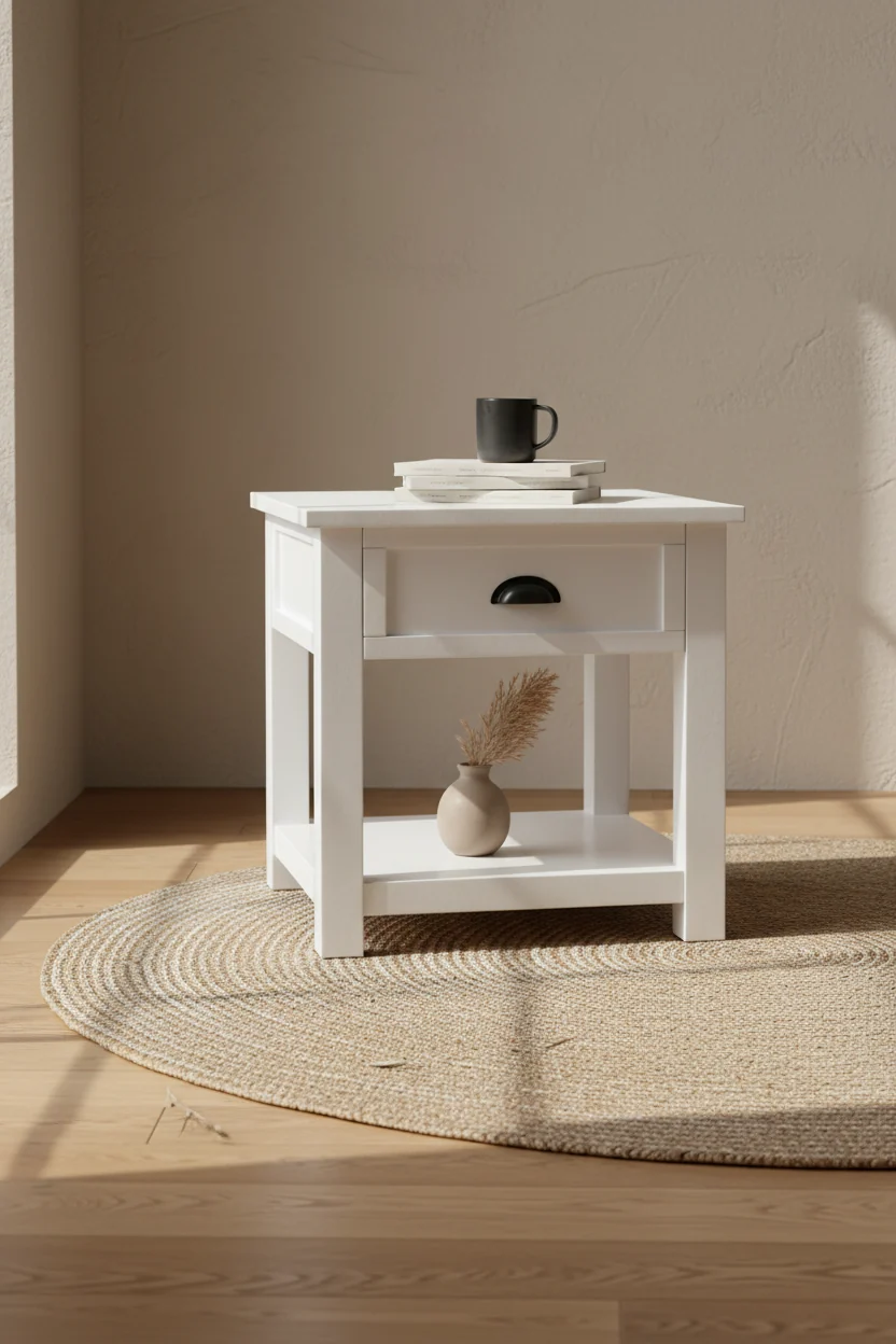 24 Modern End Table with Storage and Shelf