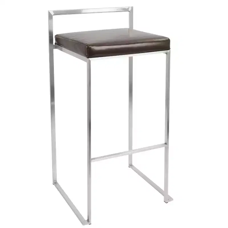 LumiSource Set of 3 Fuji Stacker Barstools Stainless Steel/Brown PU