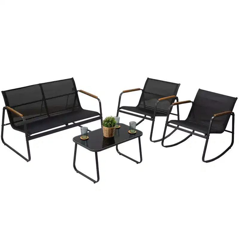 Kozyard 4 Pieces Metal Patio Conversation Set with Gray Breathable Textilence Seating Powder Coated Metal Frame for Garden Poolside Backyard