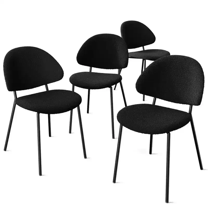 Okak Modern Armless Minimalist-Design Home Dining Chairs for Kitchen Dining Room,Boucle/PU Upholstered Seating Dining Chair Set of 4