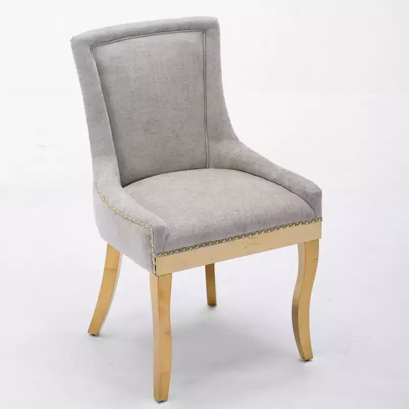 Okak Modern Chenille Dining Chairs Set of 2, Comfy Fabric Chairs with Thick Upholstered, Accent Chairs with Gold - Plated Legs Rivet Trim