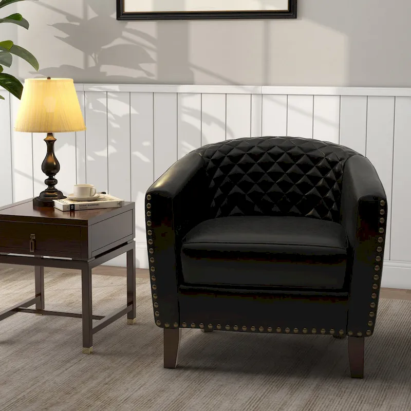 Ethan Accent Chair Barrel PU Leather with Nailhead Trim