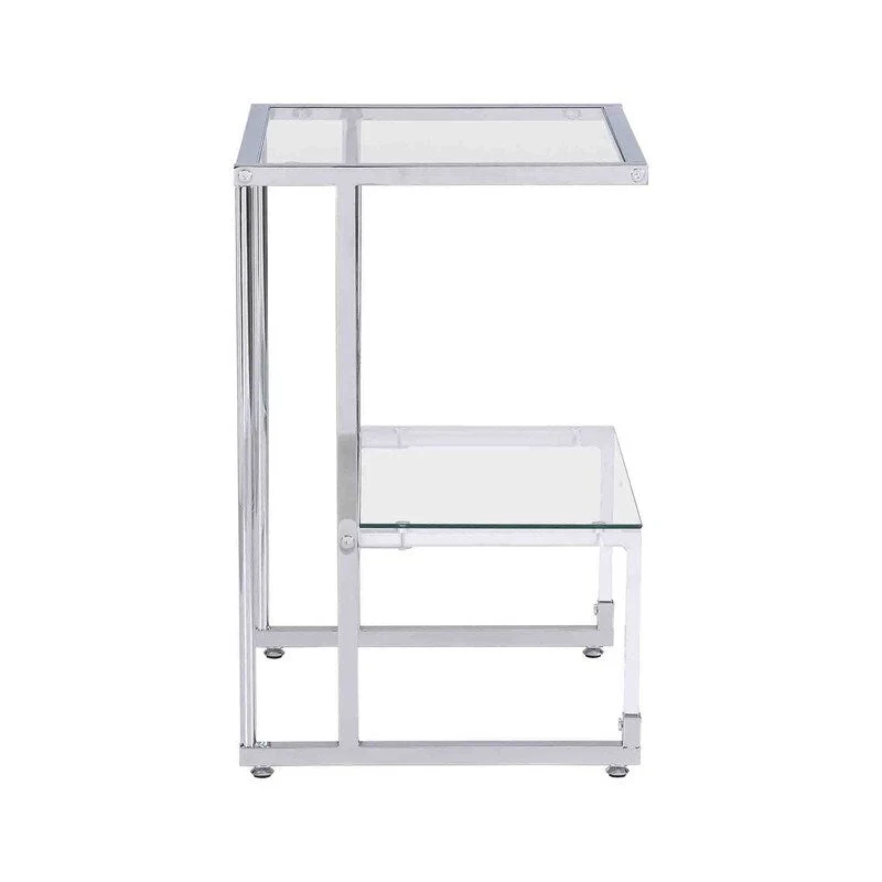 2-Tier End Table with Tempered Glass Shelves & Geometric Metal Frame