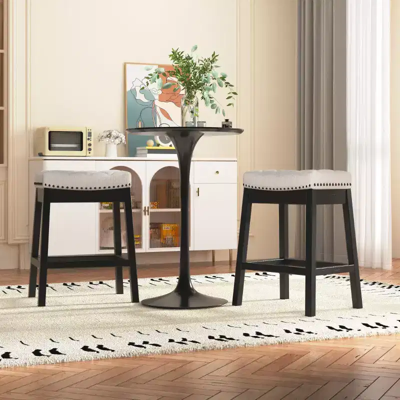 Counter Stool With Solid Wood Frame, Backless Bar Stool With Upholstered Seat (set Of 2)