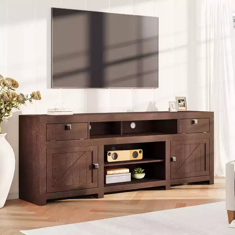 Wood Farmhouse TV Cabinet with 2 Drawers & 2 Cabinets