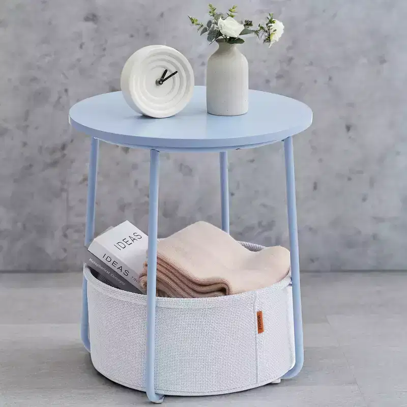 Small Side Table with Storage Round End Tables Living Room Side Tables for Small Spaces Bedroom Pale Blue and Ice Blue