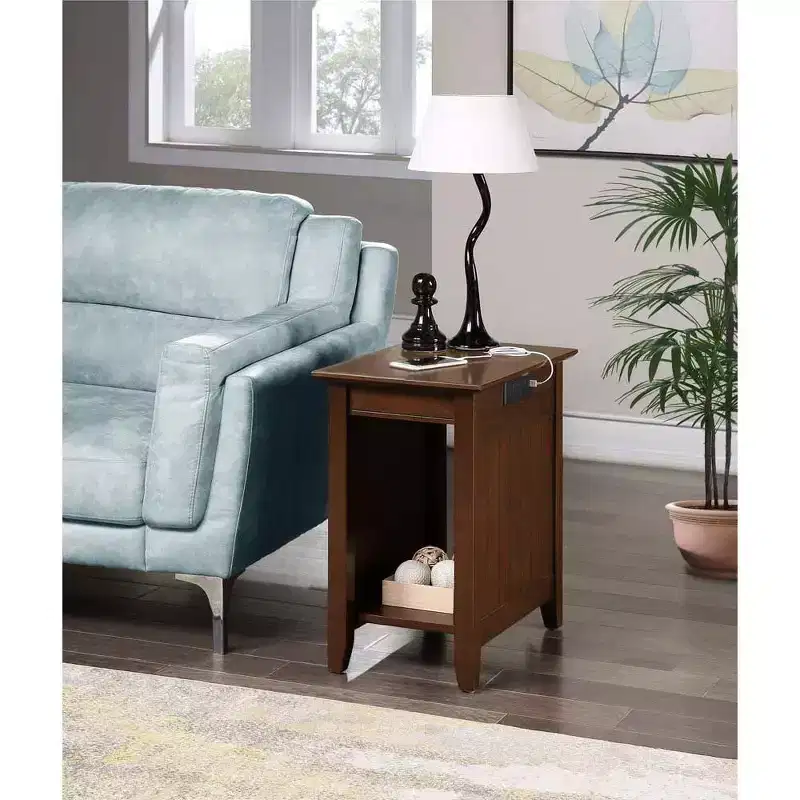 Rectangle Wood End Table with Built-In Charging Station, 2 Outlets & 2 USB Ports, Black
