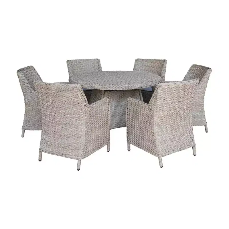 International Concepts 7pc Wicker Outdoor Patio Dining Set: Umbrella Hole, Aluminum Frame