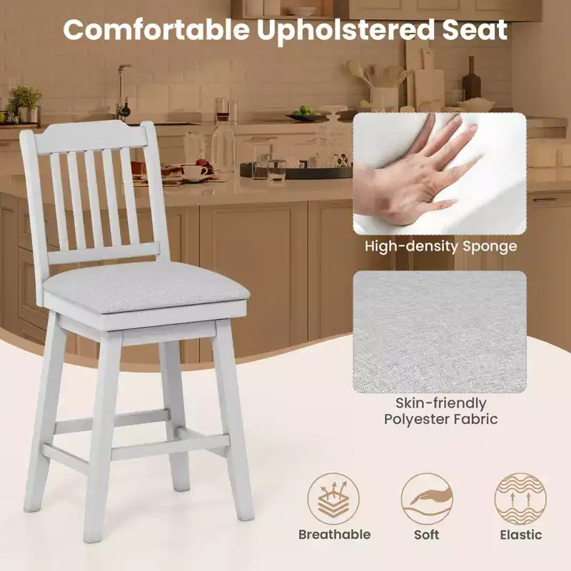 Costway 25 Counter Height Bar Stools Set of 2/4 with Slatted Back Padded Seat & Footrest