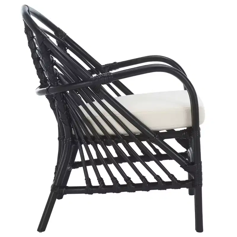 Rattan Accent Chair with Removable Cushion & Wood Frame