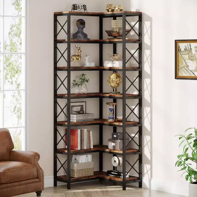 LITTLE TREE 66.74 7 Tier Corner Bookshelf Brown