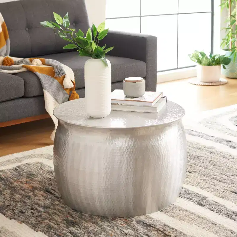 Round Hammered Aluminum Table Stool – Silver, 275 lb Capacity