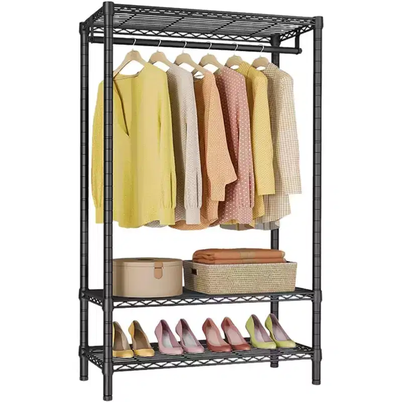 Clothes Rack,Heavy Duty Garment Rack with Shelves with 2 Shelves And 1 Hang Rod,Metal Portable Freestanding Closet Organizer