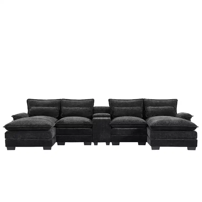 Whisen Modern Design Chenille U-shaped Sectional Sofa with Cup Holders and USB Charger