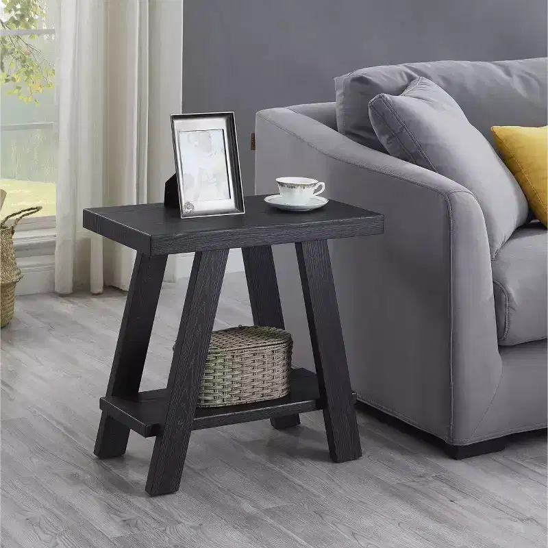 Contemporary Wood Shelf Side Table in Black Finish