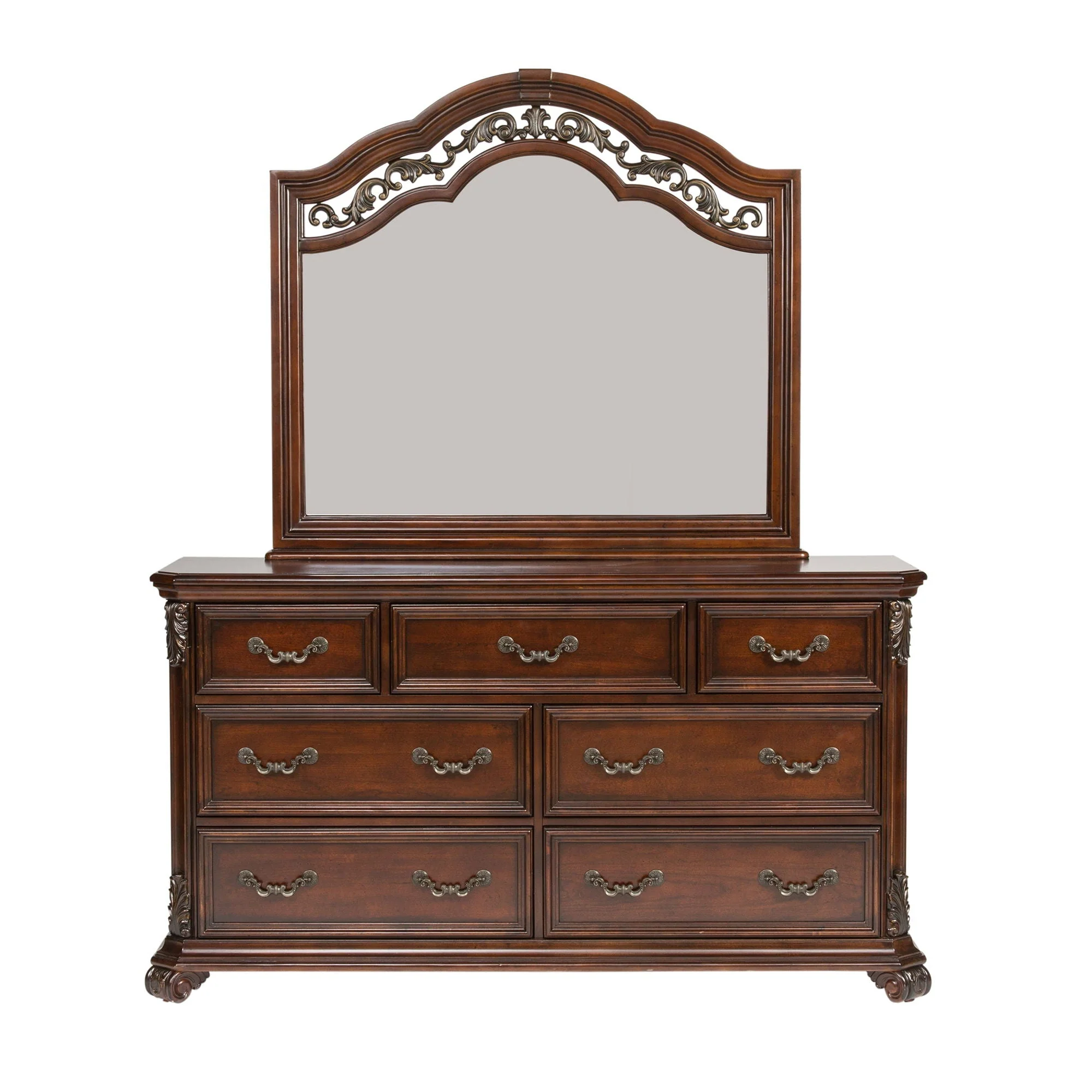 Dresser & Mirror - Dark Brown — traditional design exudes luxury of European styling