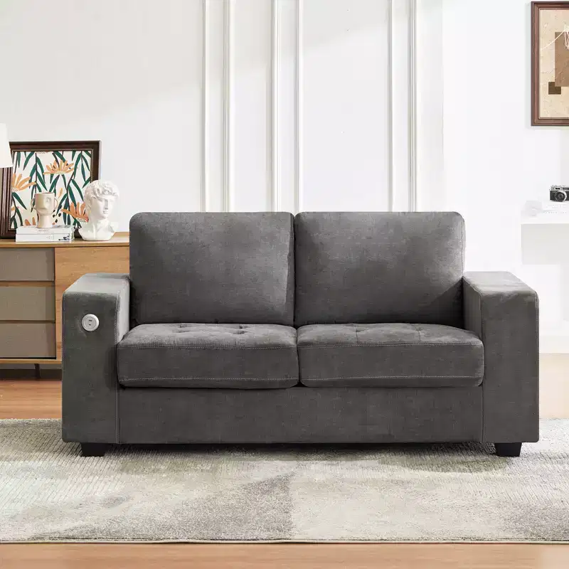 70 Chenille Loveseat Sofa, Comfy Couches for Living Room, USB Charging Ports & Removable Covers, Button Tufted Upholstered, Modern Couch