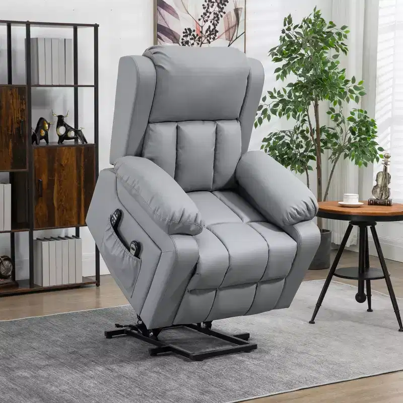 HOMCOM Electric Power Lift Chair for Elderly with Vibration Massage, Remote Control, Side Pockets, Gray