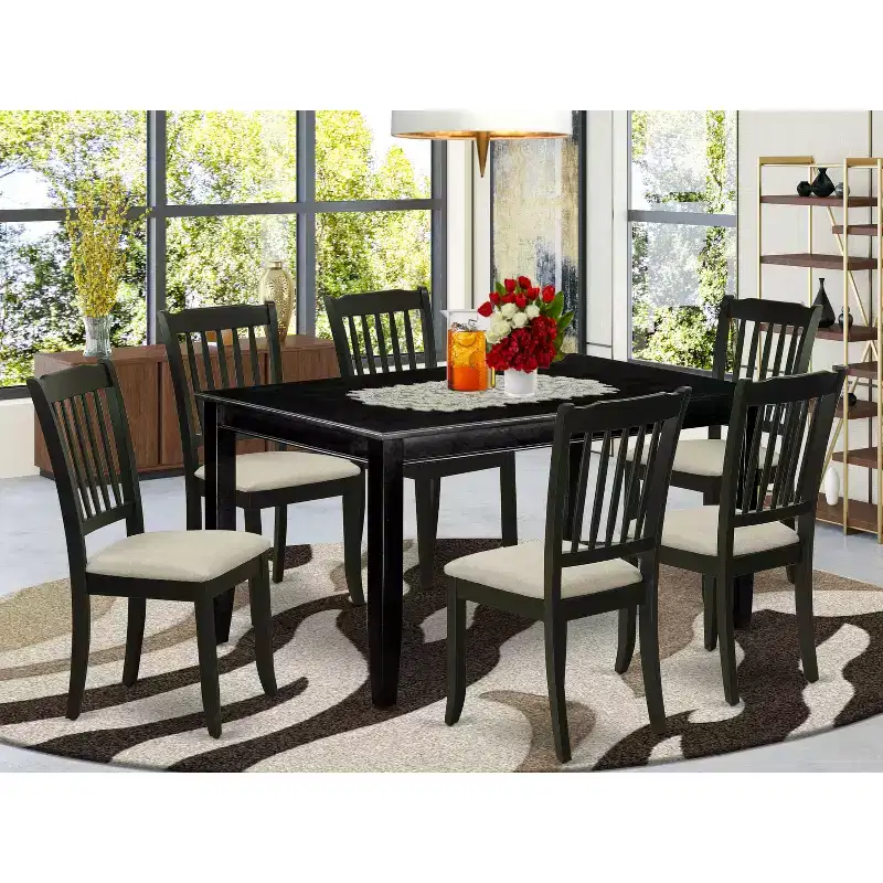 HomeStock Duda7 Blk C 7 Piece Kitchen Table Set Black Rectangle Dining Set
