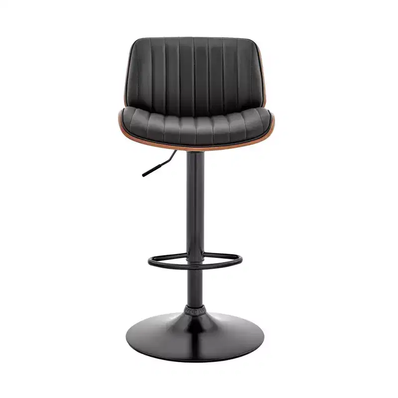 Brock Adjustable Counter Height Barstool with Faux Leather Seat Walnut Finish Back Steel Base - Armen Living