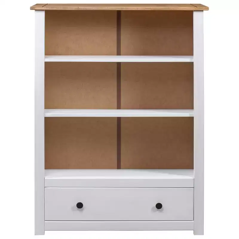 vidaXL Solid Pine Wood Bookcase with 3 Shelves and Spacious Drawer - Farmhouse Style, Rustic White Panama Range