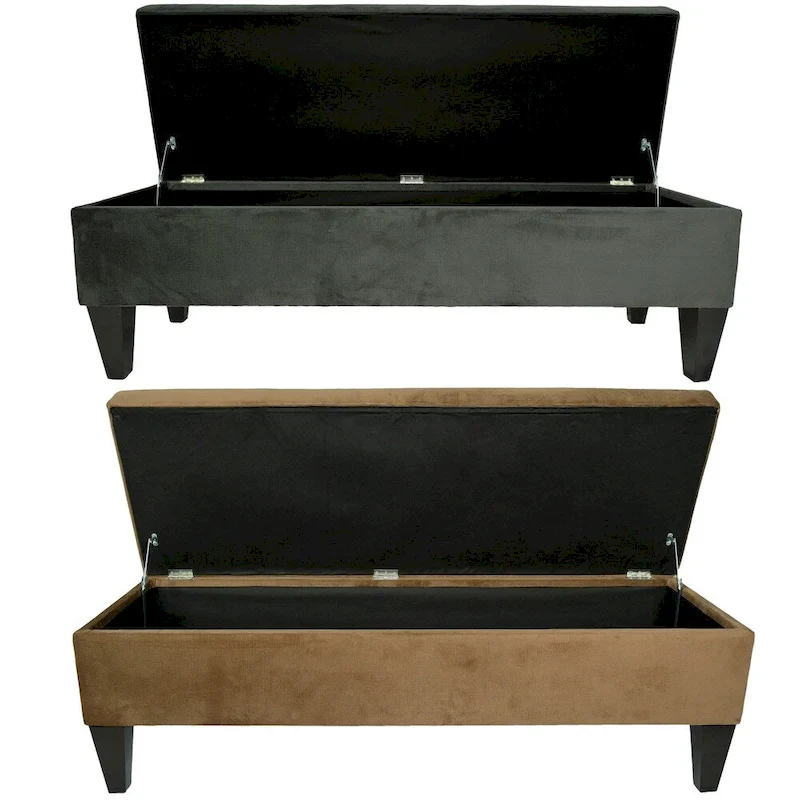 Coffee / Grey Button-Tufted Storage Bench Ottoman – 2-Person