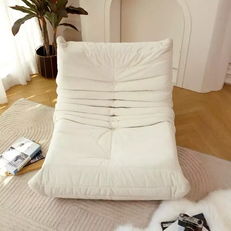 TUYOHW No Assembly Bean Bag Chair,Waterproof & Stain-Resistant Fabric Lounger,High-Density Memory Foam,Art Deco Style,Off-White