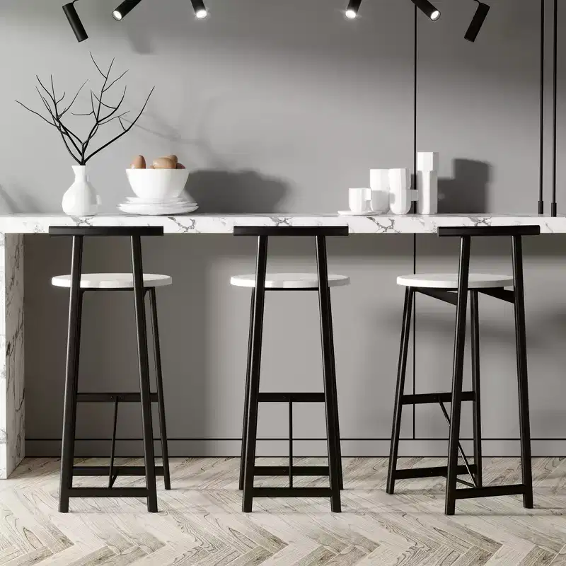 Metal Bar Stools Counter Height With Backrest for Dining Pub Room Black White