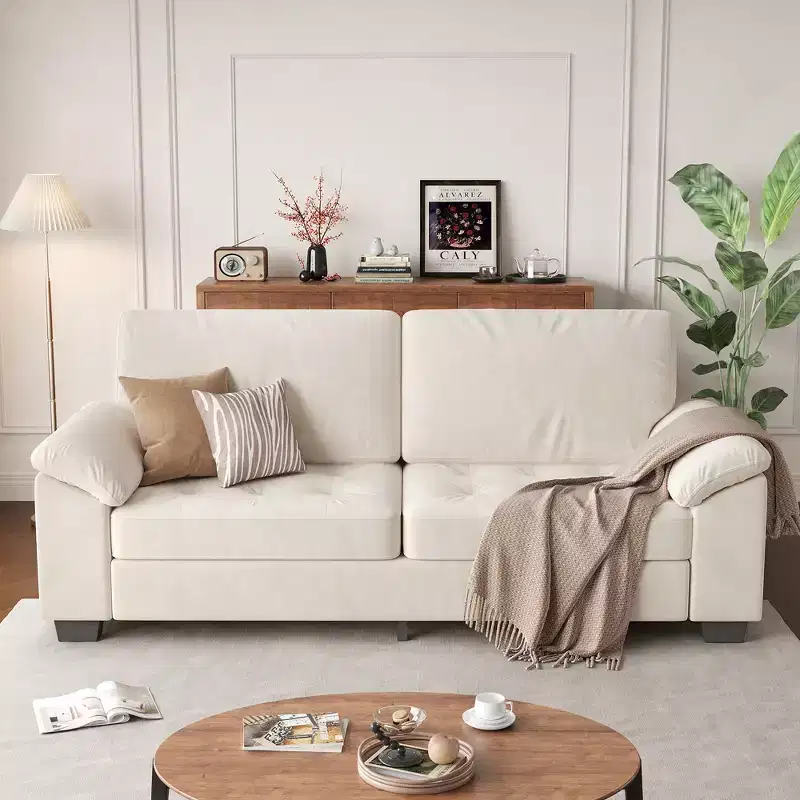90 3 Seater Sofa, Velvet Upholstered Oversized Loveseat, Comfy Button Tufted Couch, Soft Spacious Armrests, for Living Room, Bedroom