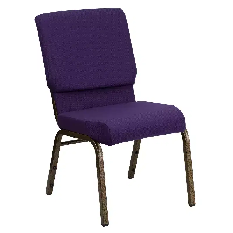 Emma and Oliver Stacking Auditorium Chair with 19 Seat - Royal Purple Fabric/Gold Vein Frame