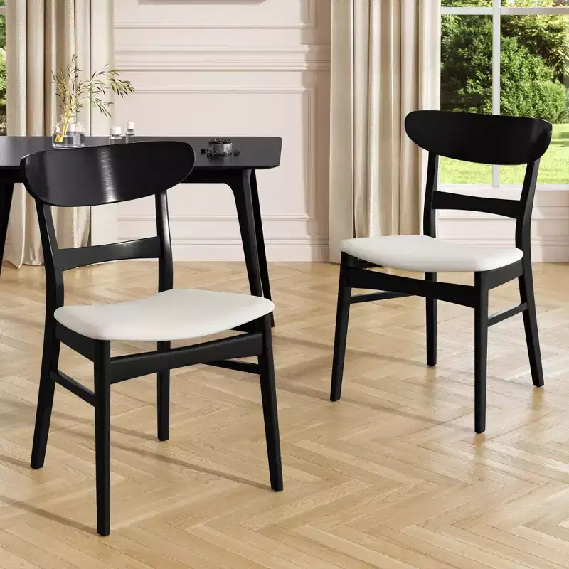 Mid-Century Modern Dining Chairs Set of 2, Round Upholstered with Curved Back & Metal Legs, Boucle Kitchen Dining Room Side Chairs