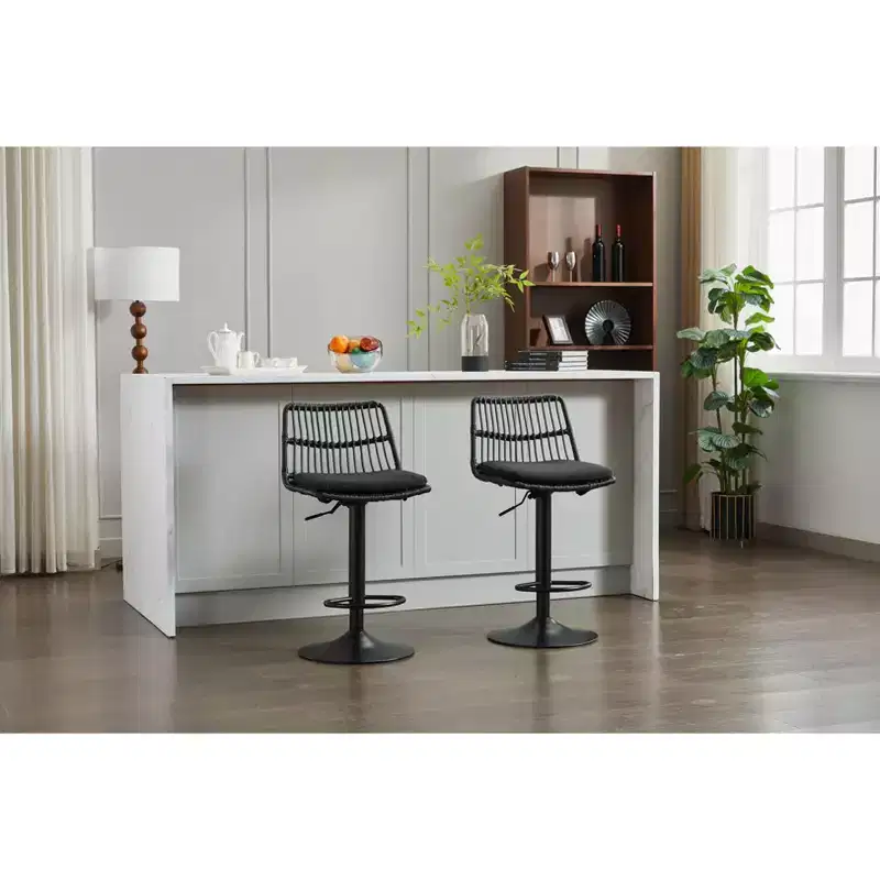 Okak 24-32 Rattan Swivel Bar Stools Set of 2, Counter Height Chair with Adjustable Seat Height&Footrest for Dining Room&Kitchen