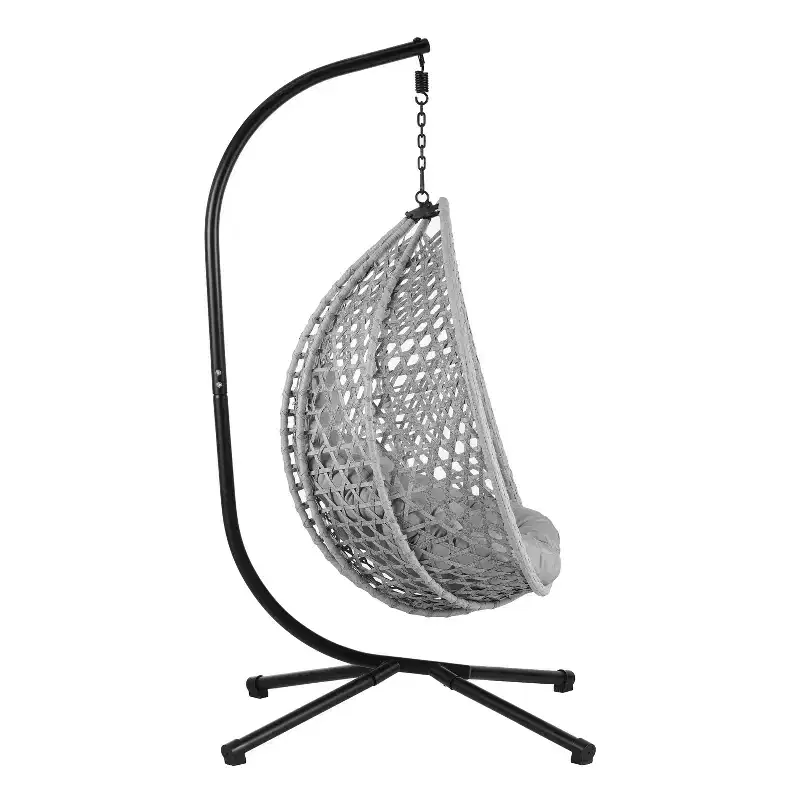 GDFStudio Anderson Hanging Egg Rattan Chair with Stand and Soft Removable Cushion