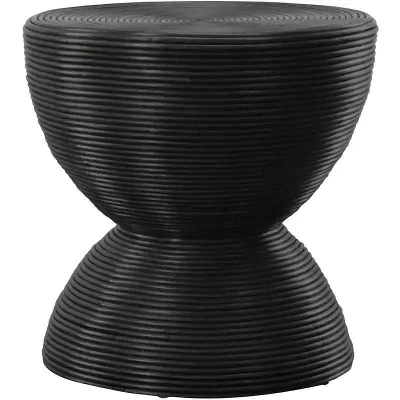 22 Wide Stained Black Rattan Round Side Table
