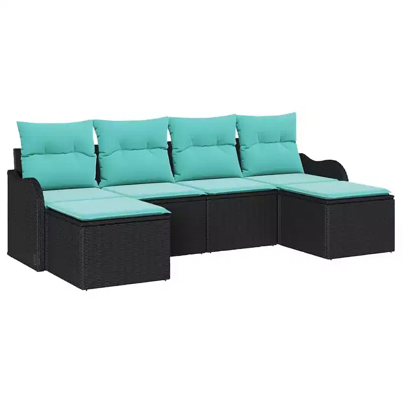 vidaXL Garden Sofa Set 6 pcs Black and turquoise Poly rattan - Black and turquoise