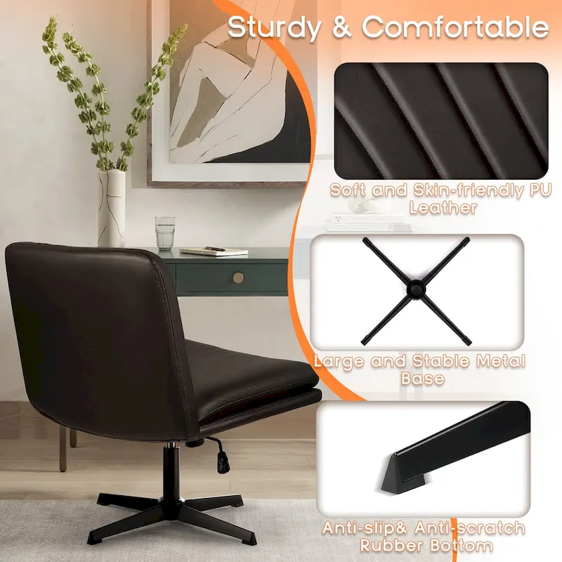 BOSSIN Criss Cross Chair Armless Office Desk Chair No Wheels,PU Leather Padded Modern Swivel Vanity Chair office chair