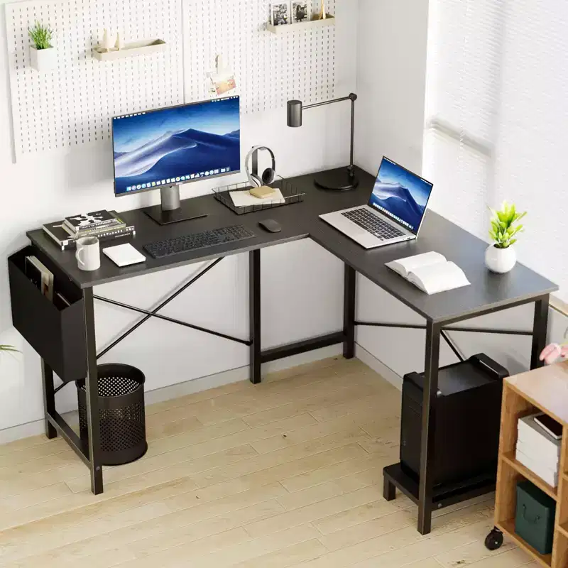 50IN L Shaped Computer Desk with CPU Storage Shelf, Corner Desk with Side Bag, Computer Desk for Office, Living Room, Study