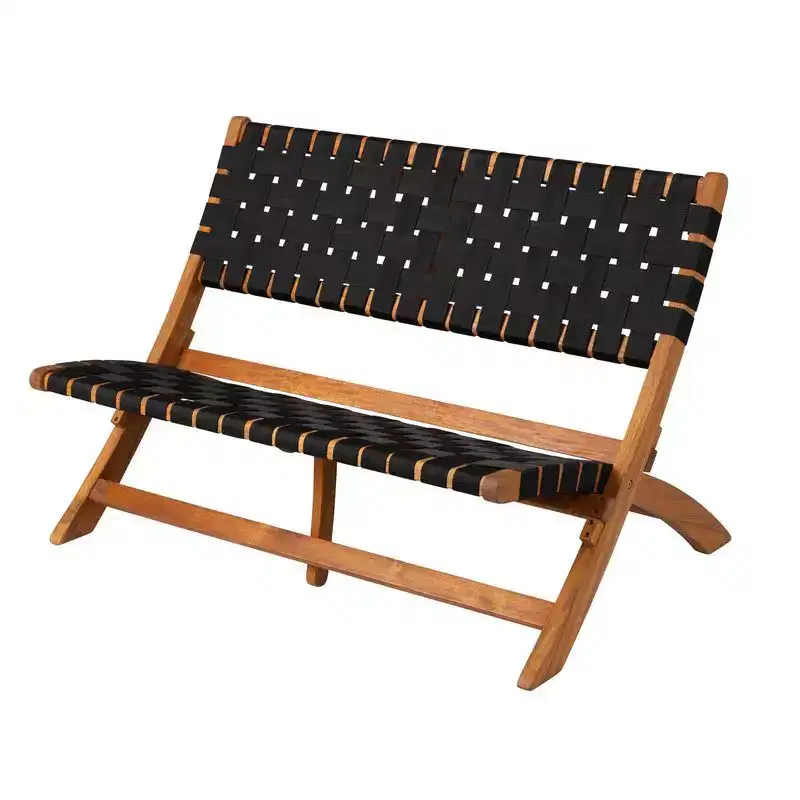 Balkene Home 63291 Sava Indoor Outdoor Folding Patio Bench Low-Slung Portable Foldable Lightweight Assembly Just Unfold - Teak Toned Oil Finish