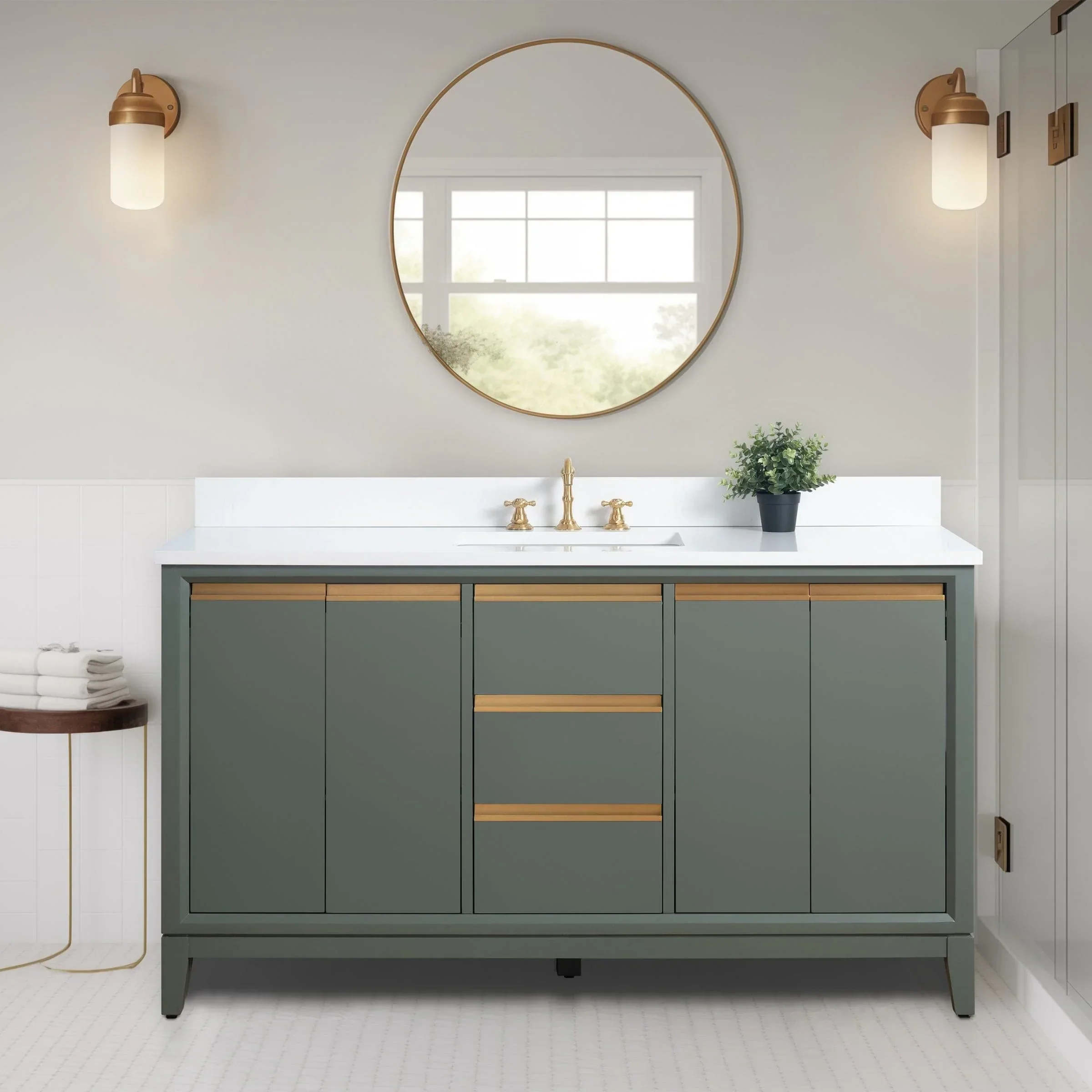 Vanity Art Bathroom Vanity with Ceramic Sink and Engineered Marble Top