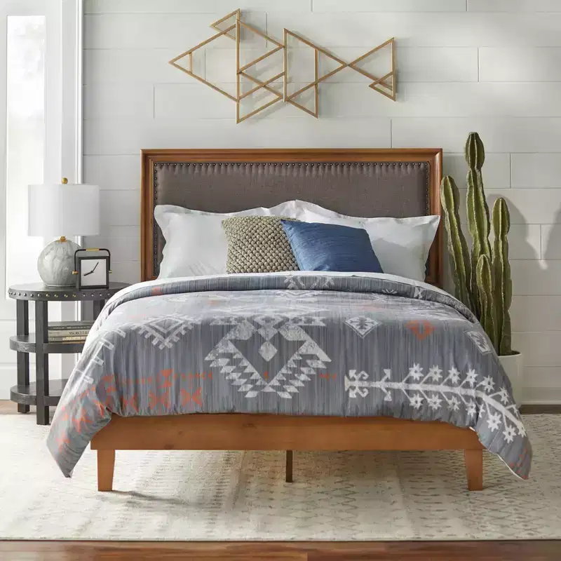Queen Shaye Upholstered and Rustic Wood Bed - Buylateral