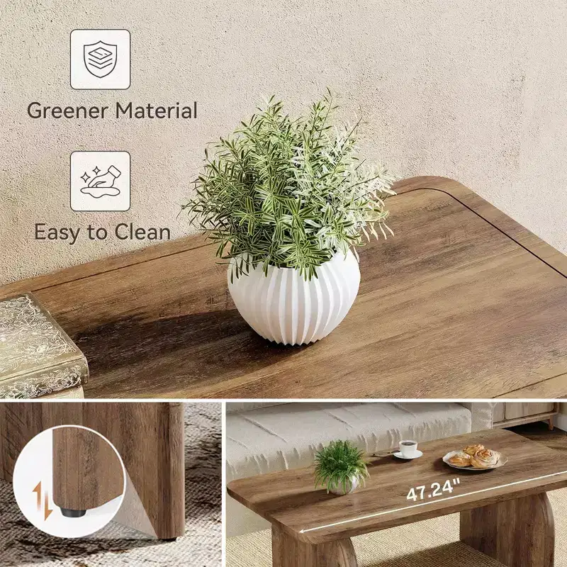 2-Tier Modern Coffee Table – White Faux Marble Top & Gold Metal Legs, 47