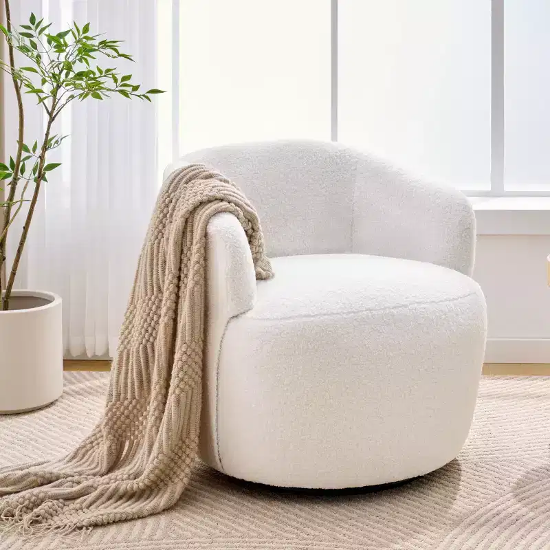 GDFStudio Almeda Teddy Fabric Upholstered Swivel Accent Chair with Ergonomic Backrest