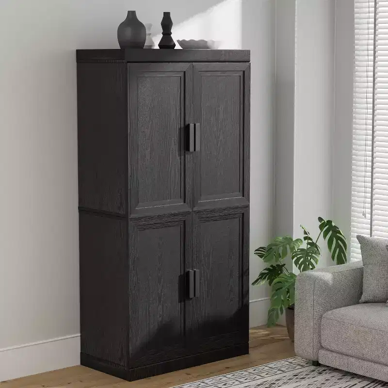 Dovelina Wood Grain Decorative Bookshelf with Doors and Adjustable Partitions