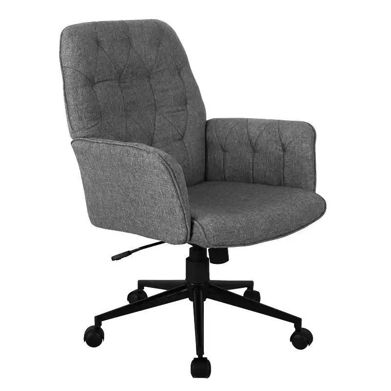Modern Home Office Desk Chair, Upholstered Tufted Vanity Chair with Arms and Wheels, 360 Swivel Chair for Reading Room, Study, Gray